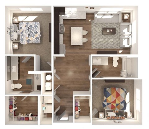 Floor plan for 2 beds, 2 baths, 1002 sqft